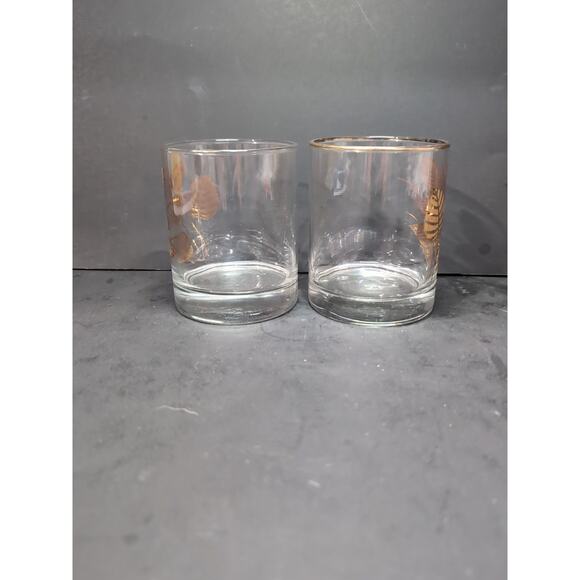Libbey's Maple Leaf Glasses, Vintage Gold Rim Set, MCM Old Fashioned Barware - Picture 4 of 9
